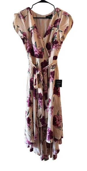 Lulus Pink Purple Floral High-Low Wrap Maxi Dress Women Sz M thumbnail 1