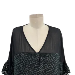 Anthropologie Amadi Lucinda Dress‎ Textured Dot Metallic Black Green Size Large thumbnail 5