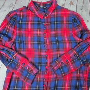 Mango MNG Basics Womens Annie Red Blue Plaid Long Sleeve Button‎ Up Shirt Size 4 thumbnail 5