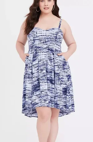 Torrid Plus Size Smocked Mini Challis High Low Tie Dye Skater Dress thumbnail 1