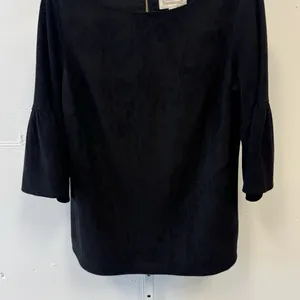 NWT Sail to Sable Faux Suede Brushed Bell Sleeve Minimalist Blouse Too Blk Large thumbnail 5