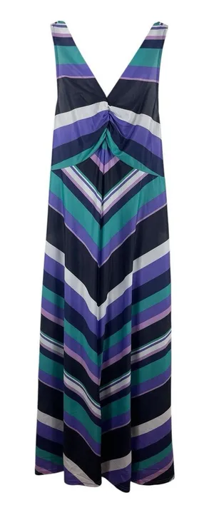 VTG 80s Anthony Richards Chevron Stripe Midi Dress Purple Teal Smocked Retro thumbnail 1