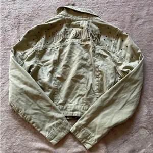 HARLEY DAVIDSON Women’s Crop Top‎ Jacket Canvas Biker Khakis Sz Large thumbnail 7