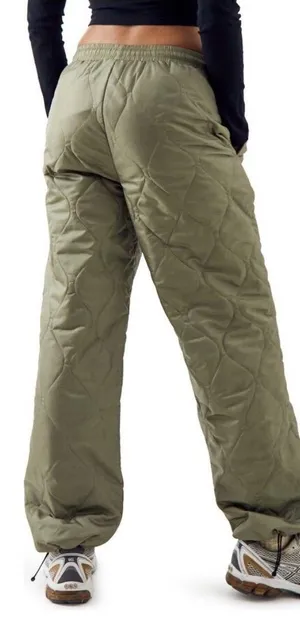 Quilted Jogger Pants Khaki Army Green Small ietsfrans thumbnail 2