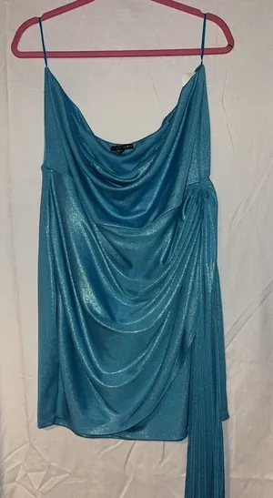 Thirty Thirty Blue Shimmery Cowl Neck Strapless Dress thumbnail 1