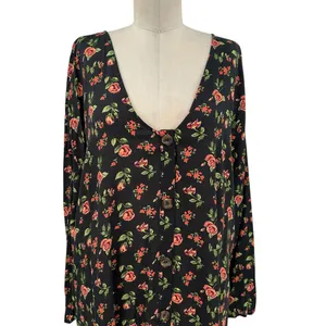 ASOS Floral Print‎ Black Pink Green Button Front Mini Tunic Dress Size US 12 thumbnail 2