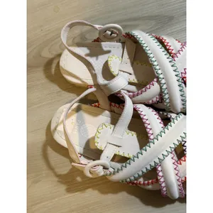 Farm Rio Zigzag‎ Stitch 5 Nude Pink Multi Color Stitch Strappy Slingback Brazil thumbnail 4