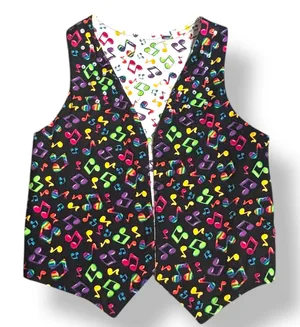 Vintage Handmade Reversible‎ Rainbow Music Note Vest Black White Colorful Notes Size M thumbnail 1