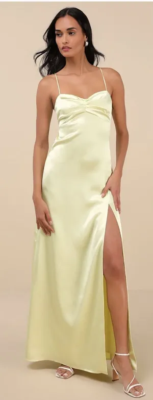 Lulus Stunning Example Light Yellow Satin Backless Maxi Dress Size small Formal thumbnail 1
