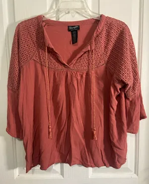 Wrangler Coral Crochet Yoke Peasant Blouse thumbnail 1