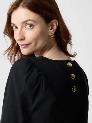 NWT J. Crew Size Small Black Puff Sleeve 100% Cotton Button Back Top NEW thumbnail 2