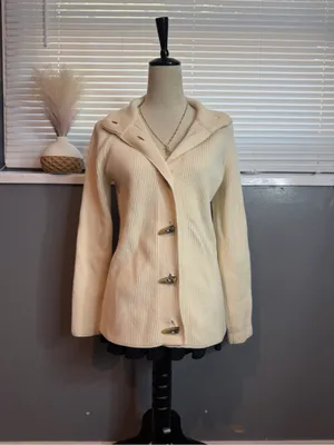 Jones New York Ivory Wool Angora Ribbed Toggle Cardigan Jacket Size S thumbnail 2