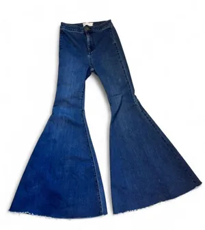 Free People Dark Blue High-Rise Flared Jeans thumbnail 1