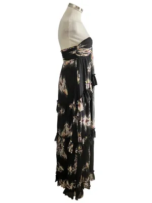 Lulus Black Floral Strapless Tiered Maxi Dress Fits Like a XS (no size tag) NWOT thumbnail 4
