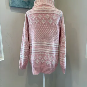 Vintage Gantos Pink, White Chunky Knit Turtleneck Sweater Barbiecore Soft Girl M thumbnail 3