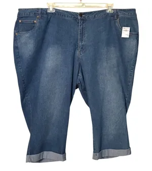 NWT Women Within 30W Petite Stretch Denim Capri Jeans Plus Size Cuffed thumbnail 1