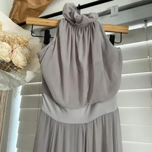 Ruffle Halter Maxi Dress small Taupe Y2K whimsi Fairy Grunge Romantic Boho slit thumbnail 4