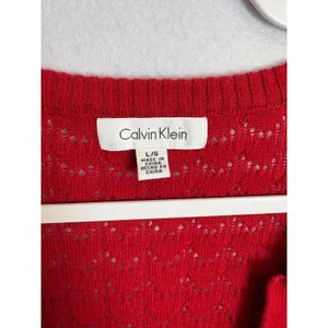 Calvin Klein Red Pointelle Knit V-Neck Sweater Dress Large thumbnail 4