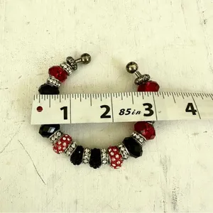 Silver tone black red and silver rhinestone beaded bracelet thumbnail 3