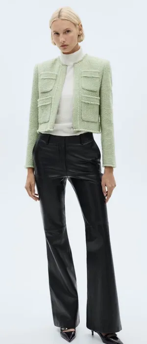 MNG Mango Italian Wool Tweed Jacket Light Green Cropped Zip ENA 77046358 XXL NEW thumbnail 1