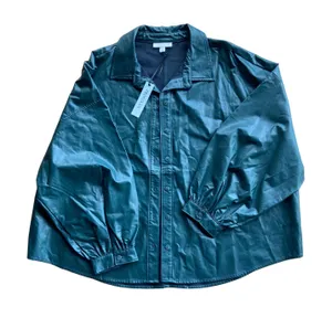 Emerald Green Faux Leather Shacket Jacket 🔥 thumbnail 1