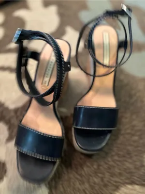 Zara Navy Blue Strappy Cork Platform Wedge Sandals thumbnail 4