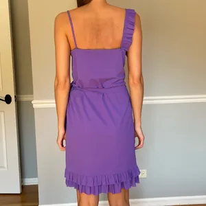 Handmade One-of-a-Kind Purple Chiffon Ruffle Wrap Mini Dress Vintage Fabric thumbnail 3