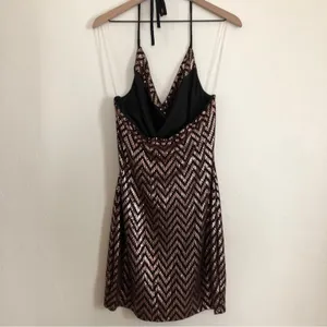 Curvy Sense Sequin Zigzag Striped Black Rose Gold Halter Bodycon Mini Dress 2X thumbnail 5
