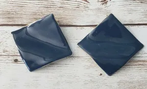 Vintage Earrings Large Wavy Square Dark Blue Earrings for Pierced Ears thumbnail 1