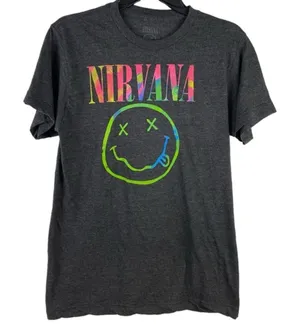Nirvana Gray T-Shirt with Pink and Green Logo Women’s Size Large thumbnail 1
