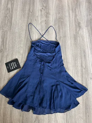 New Lulus Perfected Dark Blue Pleated Tiered Mini Dress Size Large MSRP $62 thumbnail 7
