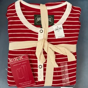NWT American Eagle Waffle Thermal Pajama‎ Set Red White Stripe S Christmas Gift thumbnail 2