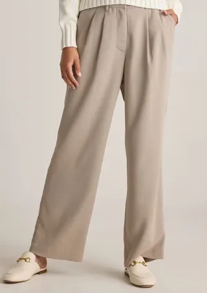 Quince stretch crepe pleated wide leg pants in sand thumbnail 1