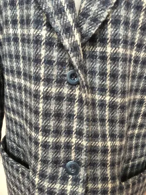 Eddie Bauer Wool Check Long Blazer Jacket Cream Navy Blue M Academia thumbnail 7
