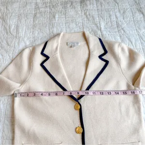 J.Crew Tipped Sweater Blazer Ivory White XS Button Cardigan Sweater thumbnail 3
