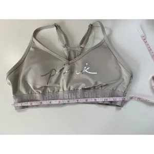 Victorias Secret PINK‎ Silver Metallic Logo Sports Bra Gray Racerback Medium thumbnail 5