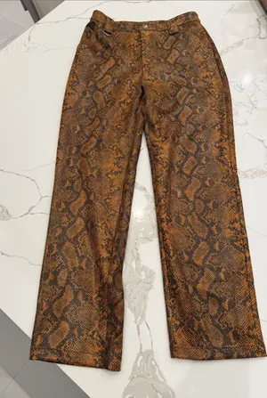 Hours Vegan Leather High-Rise Brown Snake-Print Wide-Leg Jeans thumbnail 1
