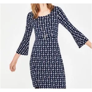 Boden Dress Womens Floral Leaf Print Flare Sleeve Stretch Knee Length Boho Sz 4 thumbnail 1