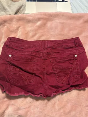 Wild Flower burgundy denim shorts with design on back pocket thumbnail 2
