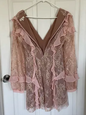 For Love & Lemons Bumble Pink Ruffle Lace Mini Dress size S thumbnail 4