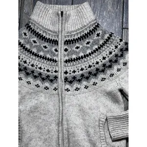 LL Bean Fair Isle PET 100% LambsWool Zip Up Sweater Jacket Nordic‎ Size Small thumbnail 6