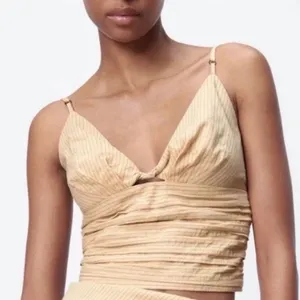 Zara Women’s Cropped Smocked Tank Top S Pinstripe Boho Summer Romantic Pleated thumbnail 1