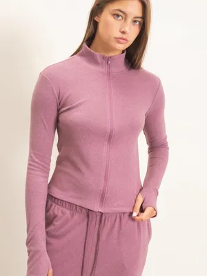 Dusty Mauve Plum Zip Up Top Wide Leg Pants Set Small thumbnail 6