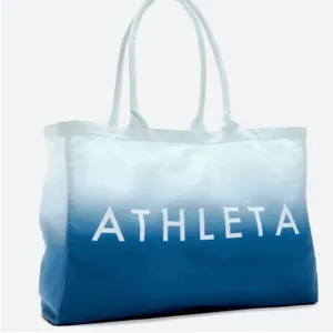 Athleta NWT Ocean Blue Ombre Large Canvas Gym Travel Beach Tote Bag thumbnail 2