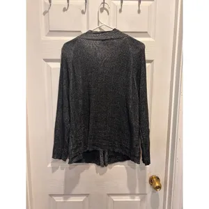 Lulu-B Womens Black White Marled Full Zip Mock Neck Cotton Sweater Large Natural thumbnail 7