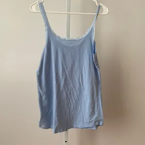 Victoria's Secret M Blue Camisole Lace‎ Trim Cotton Stretch Tank Top Pajamas thumbnail 6