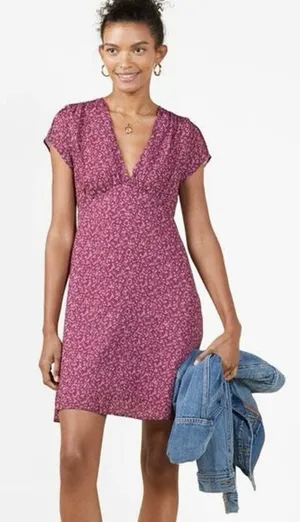 Outerknown Spring Dress Size XS Purple Cottage NWT Sustainable Summer Floral thumbnail 1