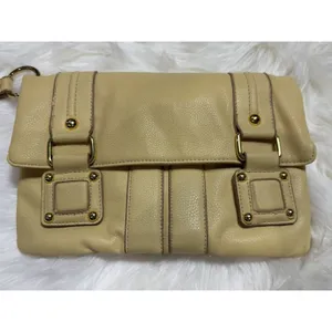 Daisy Fuentes Y2K Wristlet Clutch Purse Yellow Tan Gold Hardware Buckle Bag thumbnail 3