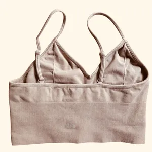 New ALO YOGA RIbbed Bra size M Beige stretch run gym yoga workout thumbnail 1