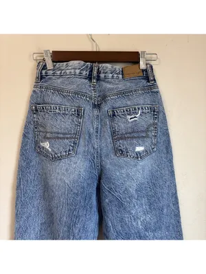 American Eagle Curvy Mom Jean Distressed Acid Wash High Rise Jeans Size 0 thumbnail 4